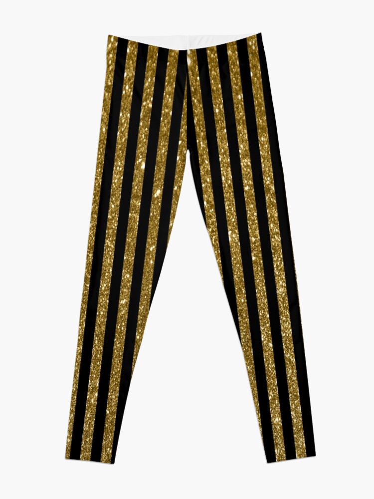 Leggings, Black and Golden Glitter Vintage Stripes designed and sold by Gerson Ramos