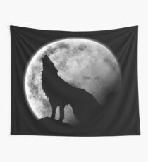 Wolf on the moon Wall Tapestry