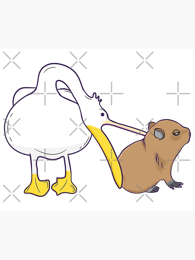 "Pelican Tries to Eat Capybara Funny Cute Kawaii Meme" Art Print for Sale by alltheprints