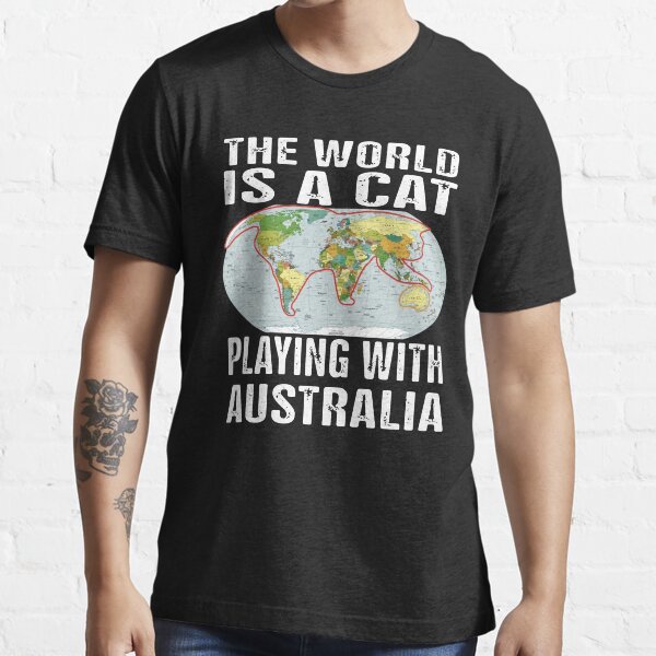 Vista previa del artículo con la obra «El mundo es un gato jugando con Australia», diseñado y vendido por SaberArt.