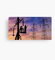 Power Lines Technicians At Work. Canvas Print