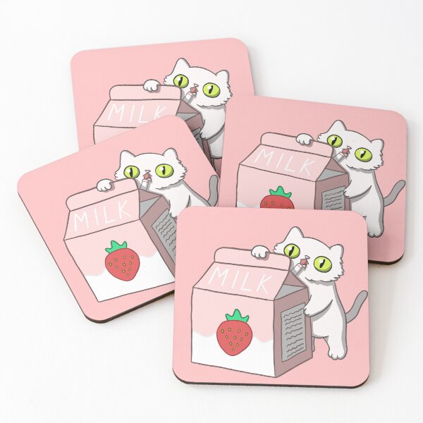 Item preview, Cute Kawaii Strawberry Milk Kitty Cat designed and sold by kurokitsuneart.