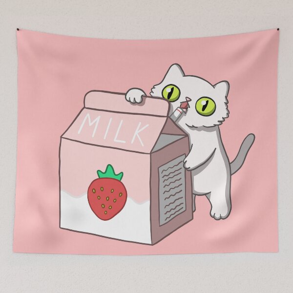 Item preview, Cute Kawaii Strawberry Milk Kitty Cat designed and sold by kurokitsuneart.