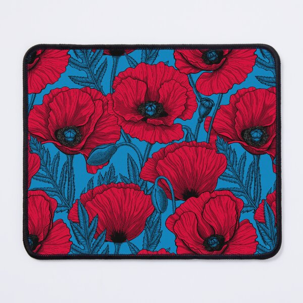 Item preview, Red poppy garden on blue designed and sold by Katerina Mitkova Kirilova.