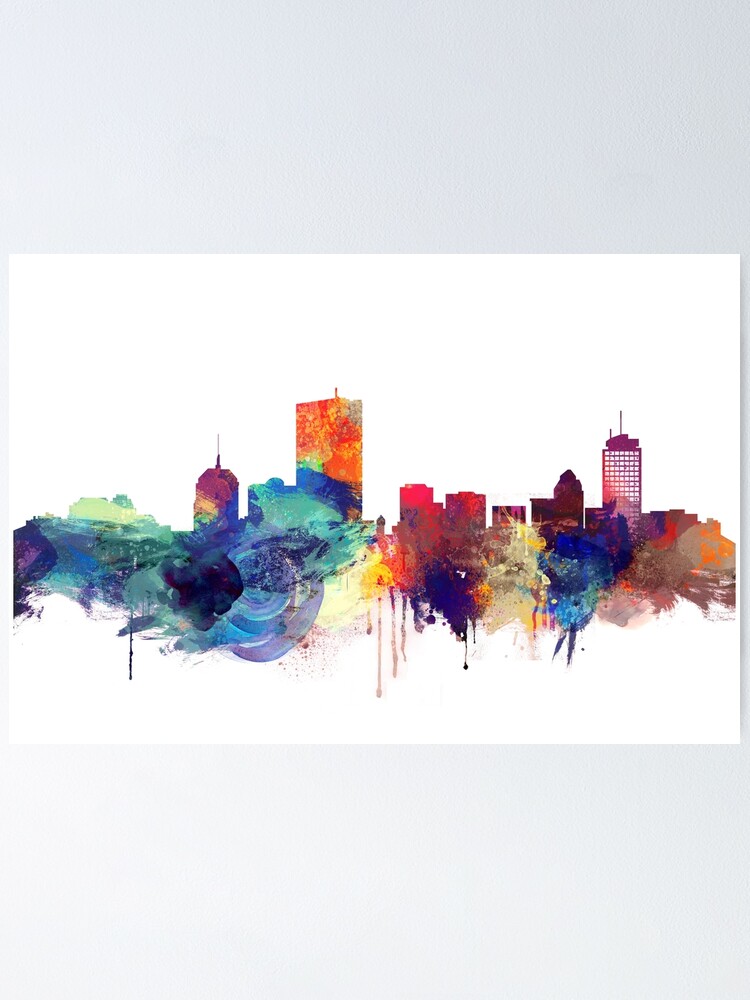 Boston Skyline Massachusetts Watercolor Cityscape Poster By Dimdom Redbubble