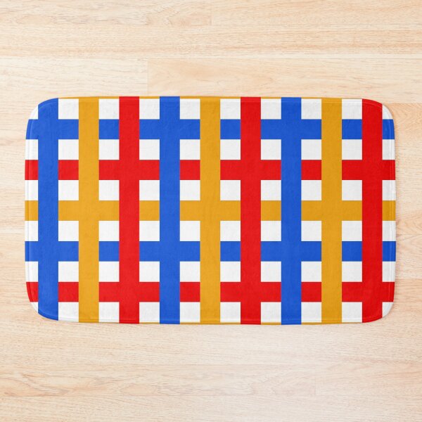 Item preview, Stripes Plaid Pattern in Primary Blue Red Yellow Art Print designed and sold by lucybrownlane.