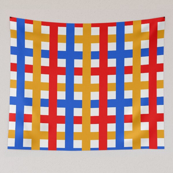 Item preview, Stripes Plaid Pattern in Primary Blue Red Yellow Art Print designed and sold by lucybrownlane.