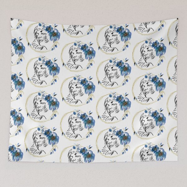 Item preview, Blue Flower Girl in a Gold Circle Frame Design designed and sold by CreativNode.