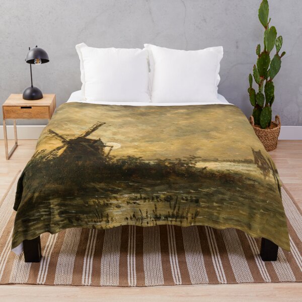 Item preview,  River view in moonlight with windmill - Egide François Leemans designed and sold by Vintage Designs +.