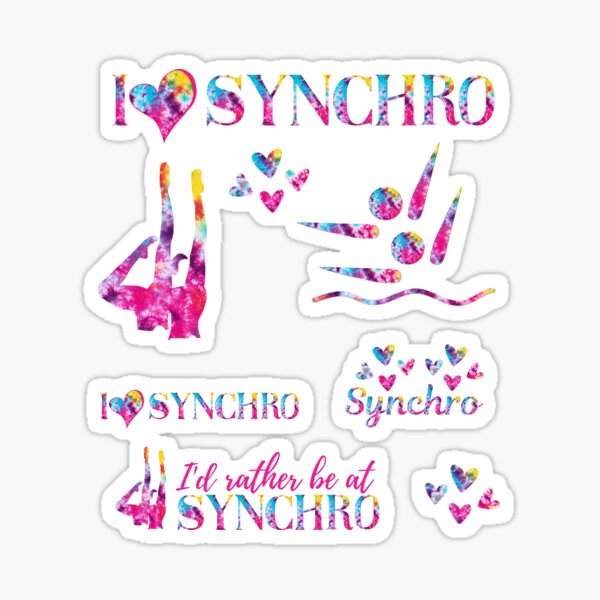 Aperçu de l'œuvre Pack d'autocollants I Love Synchro. Tie dye arc-en-ciel pour la natation artistique créée et vendue par LoveSynchro.