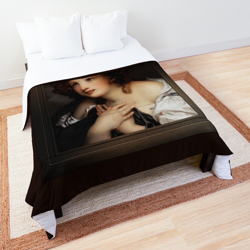Portrait De Jeune Fille by The School of French Art - An Enchanting Beauty 2 Portrait De Jeune Fille by The School of French Art Remastered Xzendor7 Classical Art Old Masters Reproductions Comforter