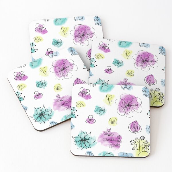 Item preview, Abstract lineart flowers with the splashes of watercolor designed and sold by Smetankinaart.