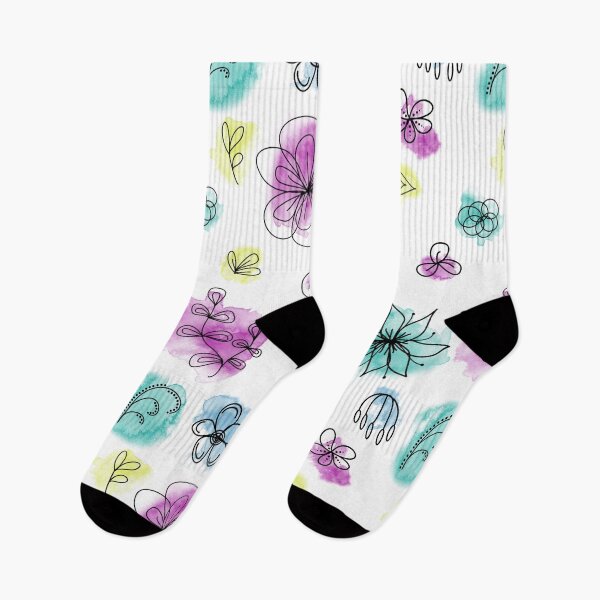 Item preview, Abstract lineart flowers with the splashes of watercolor designed and sold by Smetankinaart.