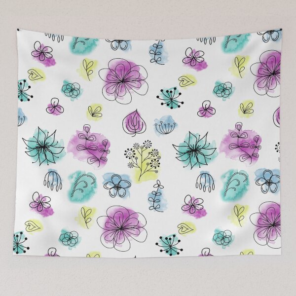 Item preview, Abstract lineart flowers with the splashes of watercolor designed and sold by Smetankinaart.