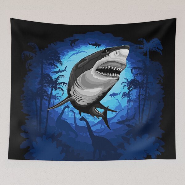 Item preview, Great White Shark on Surreal Jurassic Underwater Scenery designed and sold by BluedarkArt.