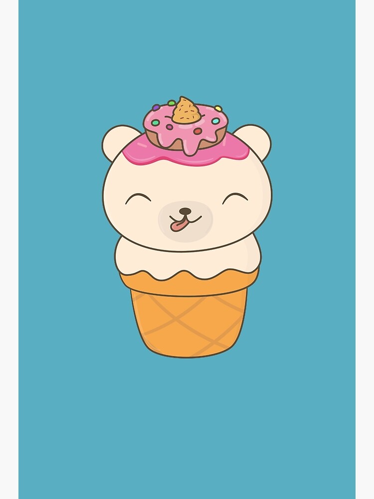 Cute Polar Bear Eating Ice Cream Cone Cartoon - Cute Polar Bear Eating Ice  Cream Cone - T-Shirt