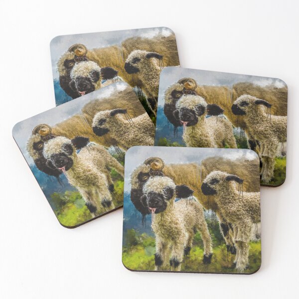 Item preview, Swiss Valais Blacknose Sheep family, Cute farm animal, Walliser Schwarznasenschaf, Fluffy sheep designed and sold by Trendymotion.