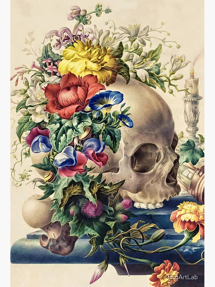 Floral Skull Art: A Surreal and Vintage Still Life