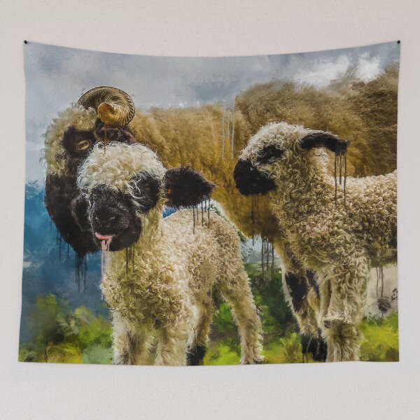 Item preview, Swiss Valais Blacknose Sheep family, Cute farm animal, Walliser Schwarznasenschaf, Fluffy sheep designed and sold by Trendymotion.