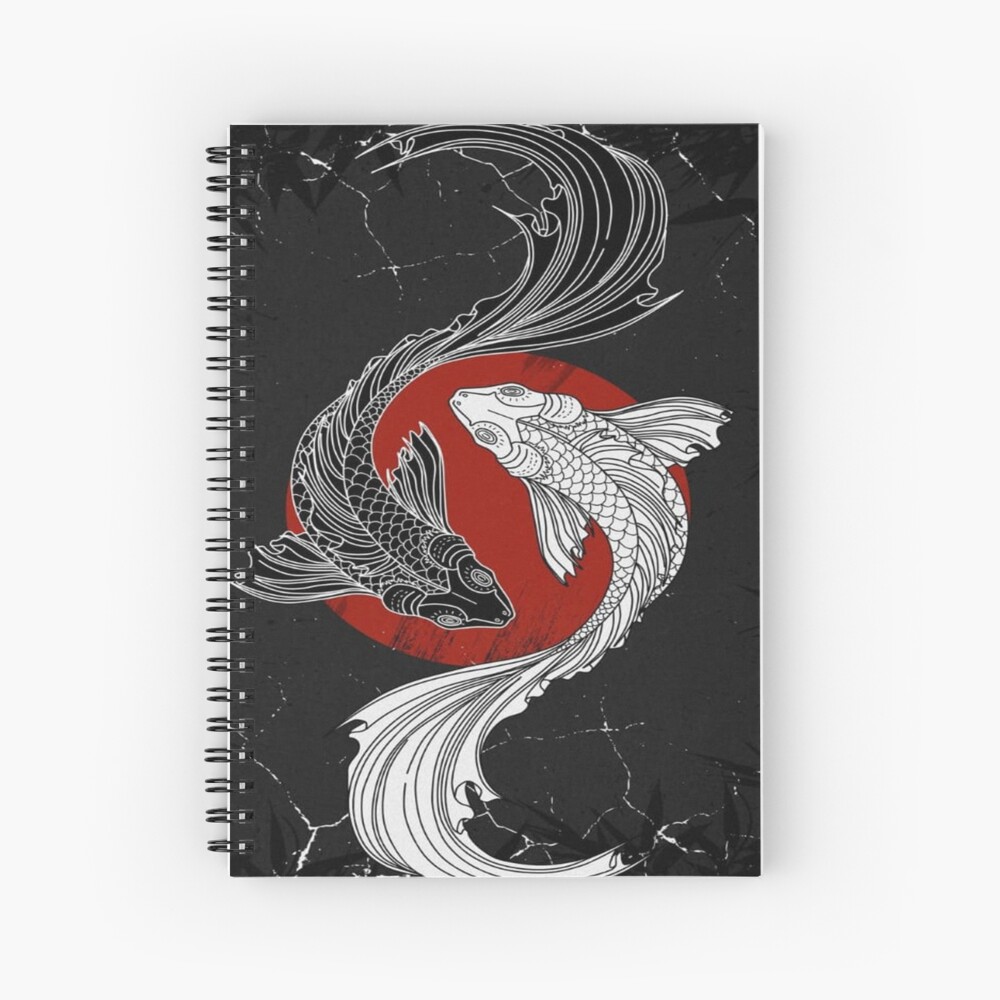 Fish Yin Yang With Black Marble Japanese Koi Fish Black And