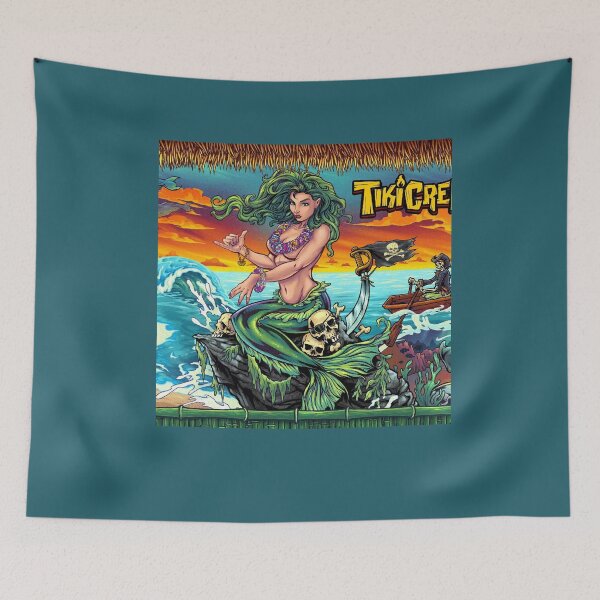 Item preview, The murals and t-shirts featured loads of mermaids, Poseidon, tiki totems, flying sea turtles, and surfing parrots designed and sold by iratsaimaseshop.