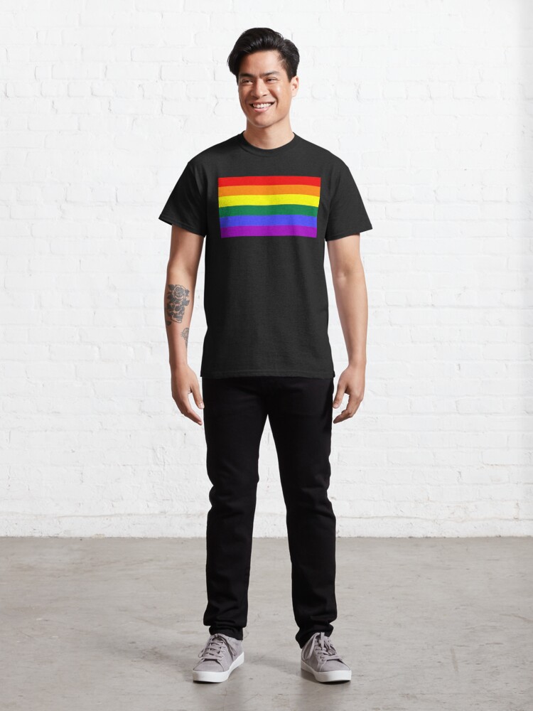 Alternate view of Rainbow Pride Flag (black background) Classic T-Shirt