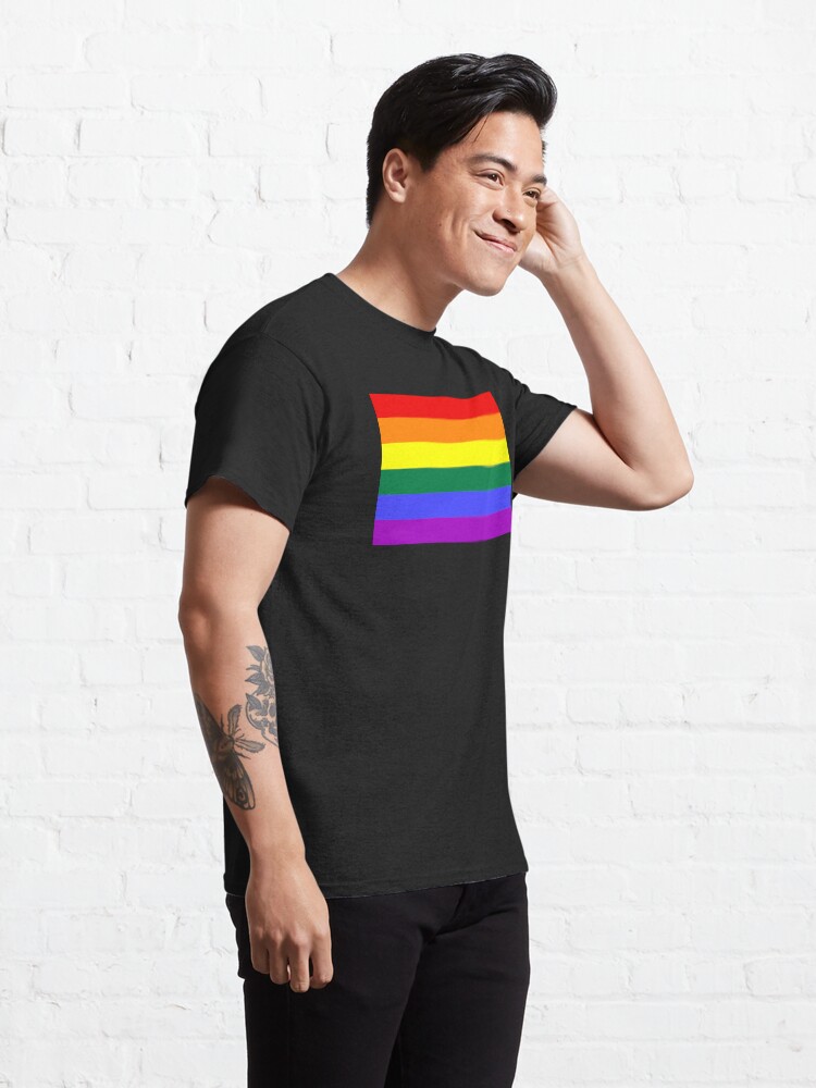 Alternate view of Rainbow Pride Flag (black background) Classic T-Shirt