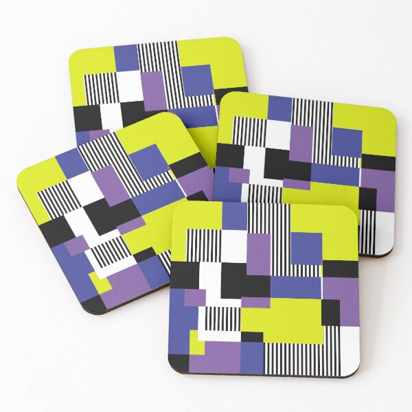 Item preview, Mid-Century Modern Squares and Stripes Purple, Blue, Mustard Yellow, Black, White designed and sold by QuestingPixel.