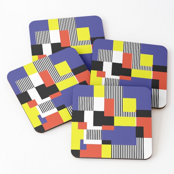 Item preview, Mid-Century Modern Squares and Stripes Red, Blue, Yellow, Black, White designed and sold by QuestingPixel.