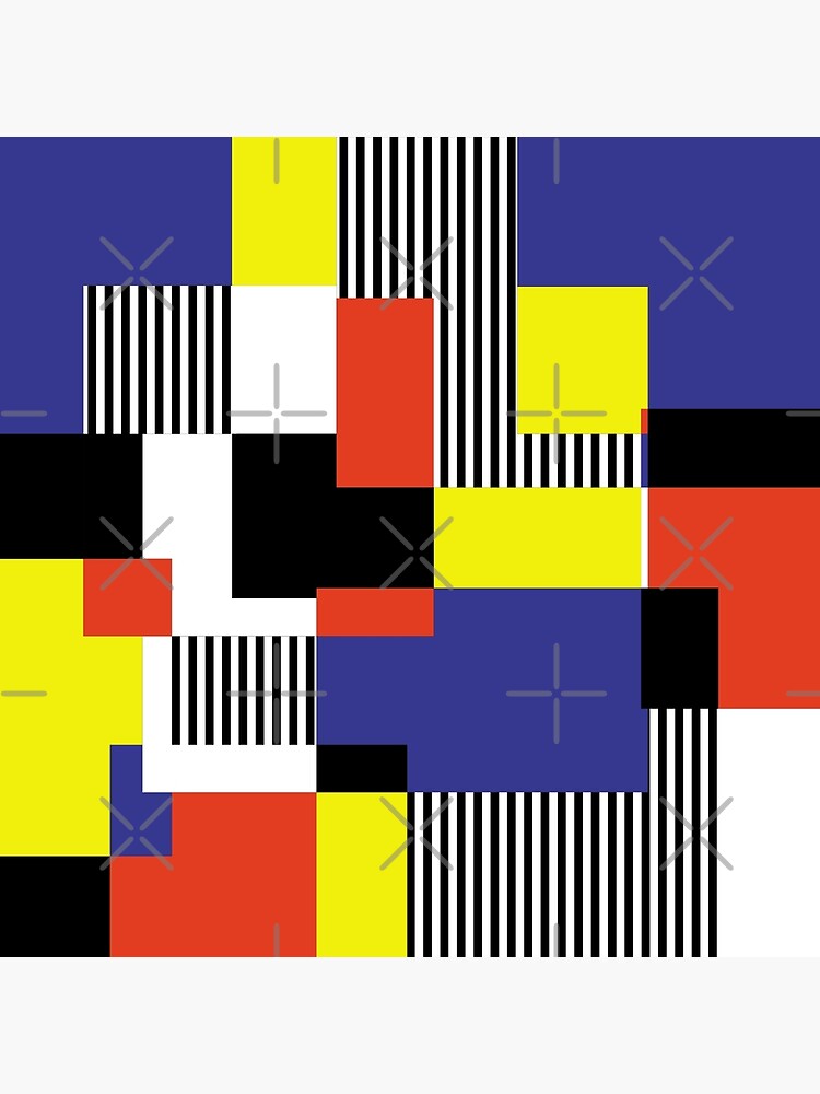 "MidCentury Modern Squares and Stripes Red, Blue, Yellow, Black, White