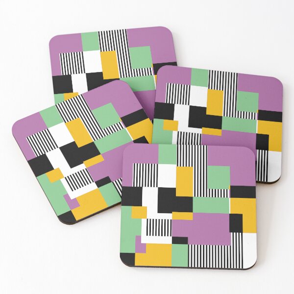 Item preview, Mid-Century Modern Squares and Stripes Orange, Pink, Green, Black, White designed and sold by QuestingPixel.