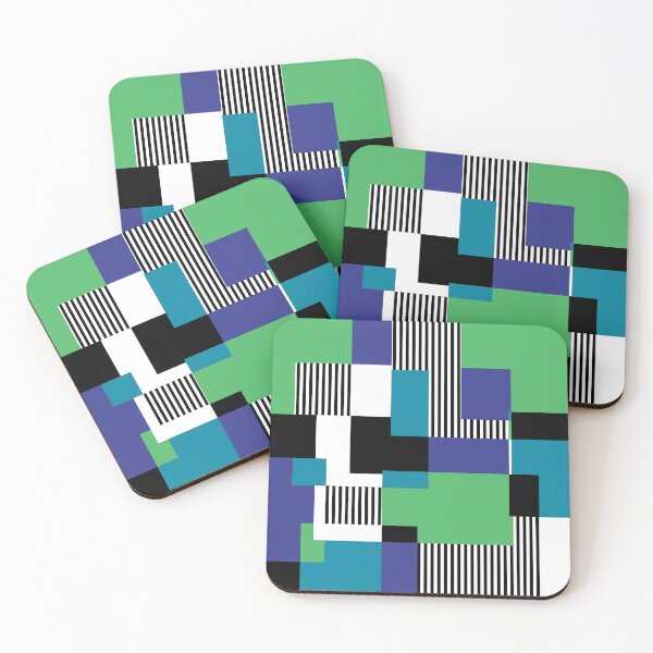 Item preview, Mid-Century Modern Squares and Stripes Blue, Green, Black, White designed and sold by QuestingPixel.