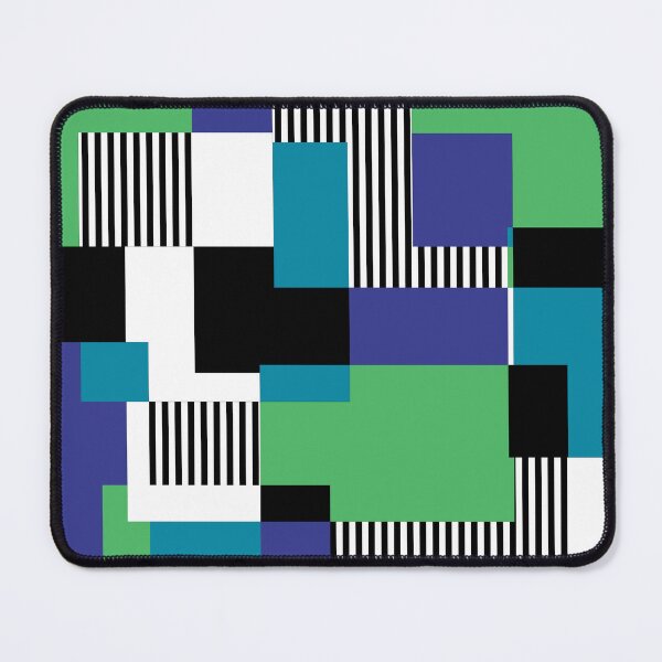 Item preview, Mid-Century Modern Squares and Stripes Blue, Green, Black, White designed and sold by QuestingPixel.