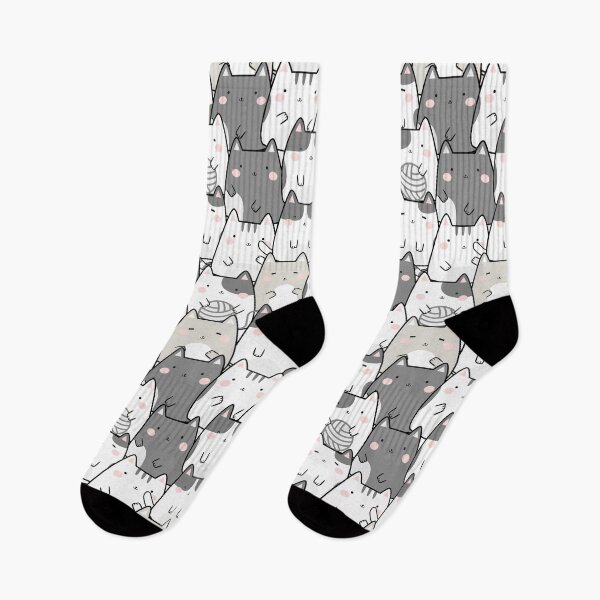 Item preview, Kawaii Cute Cats Pattern Grey Shades designed and sold by Pink Lemon.
