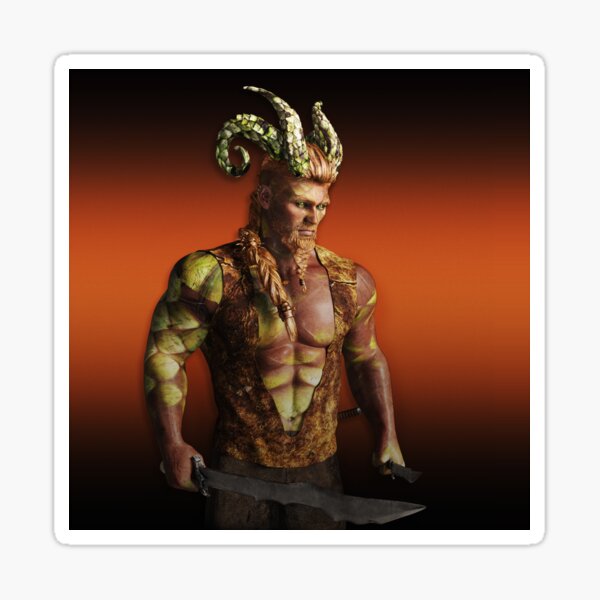 Horny Barbarian Warrior with Green Scales Sticker