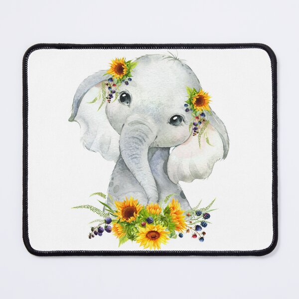 Item preview, Baby Elephant with Yellow Floral Sunflowers  designed and sold by Paulele.