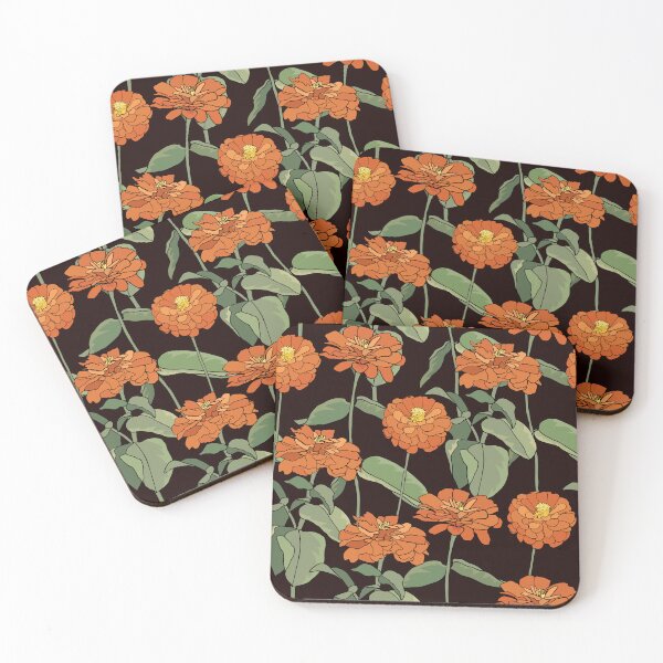 Item preview, Pattern with common zinnia. Orange elegant zinnia flower on black background designed and sold by hmorena.