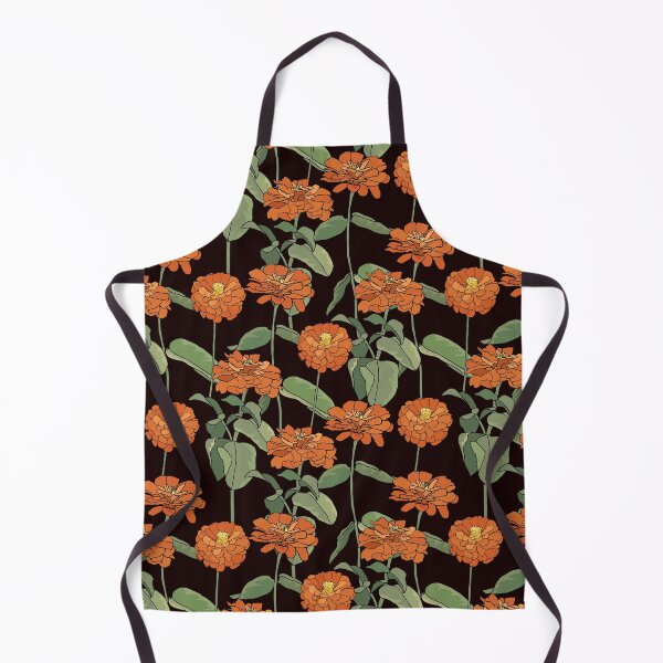 Item preview, Pattern with common zinnia. Orange elegant zinnia flower on black background designed and sold by hmorena.