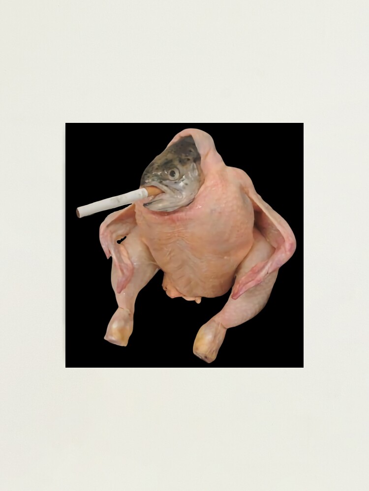 fish in a chicken smoking a cigarette 