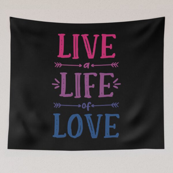 Item preview, Live a Life of Love! Bi Pride Good Vibes Text Pink Purple Blue designed and sold by MunsyArt.