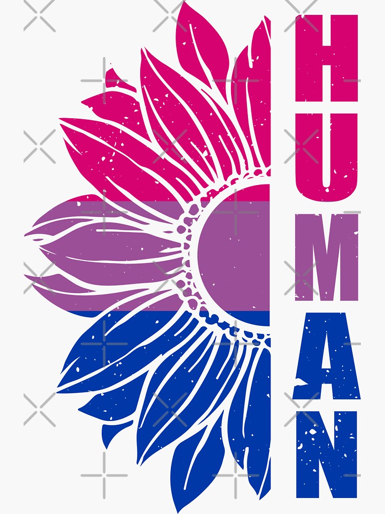 "Bisexual Pride Flag Sunflower with HUMAN" Sticker for Sale by