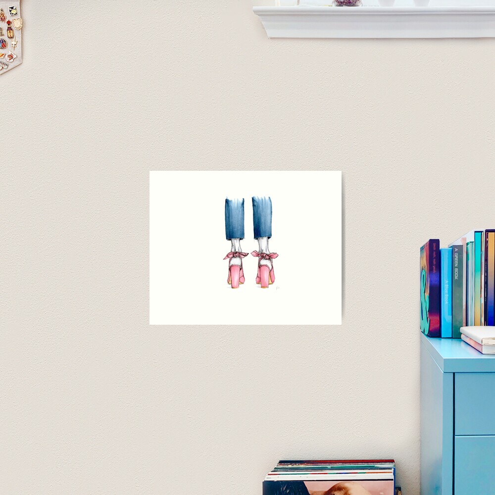 Pink Knot Bows & Denim Jeans Art Print