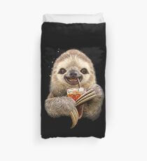 Funny sloth drinking Duvet Cover