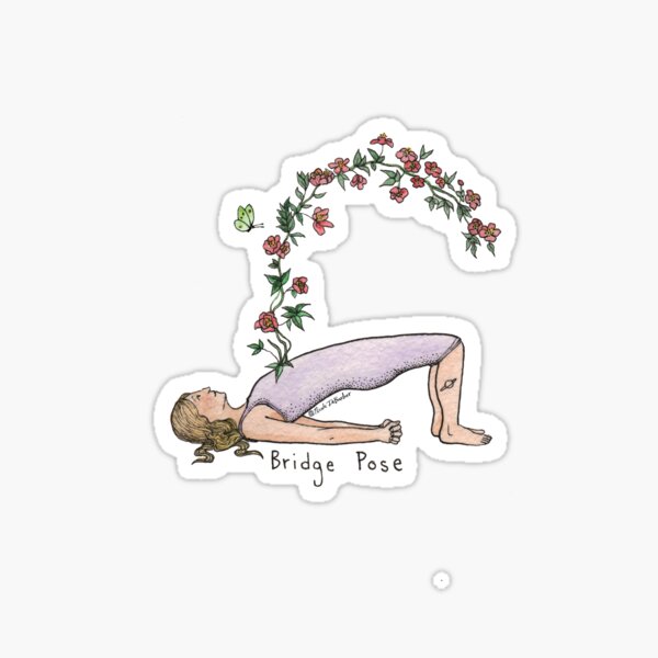 Stylized woman in yoga bridge pose, setu bandha sarvangasana. Vector line  art style illustration. Vector asana for vishuddha chakra, design elements  for yoga and meditation school:: موقع تصميمي