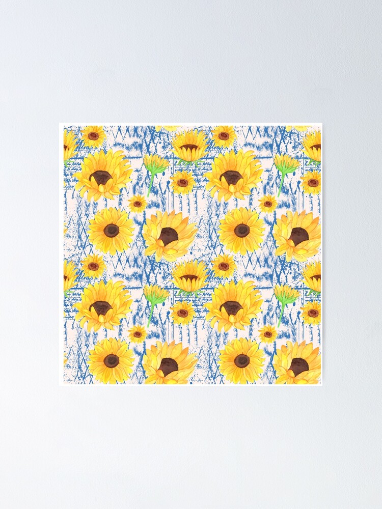 Póster «Patrón repetitivo de girasol con textura azul francés» de  joyfuldesigns55 | Redbubble