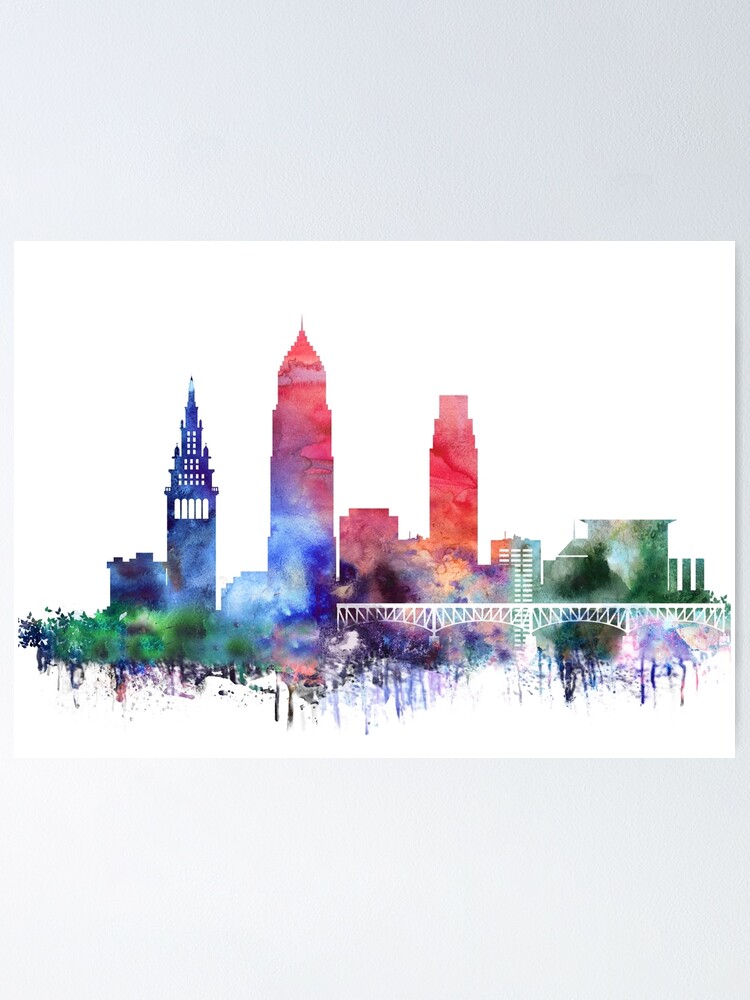 Cleveland Skyline Cleveland Print Cleveland Ohio Office Decor City Wall Art Watercolor Skyline Watercolor City Print ArtPrintZone