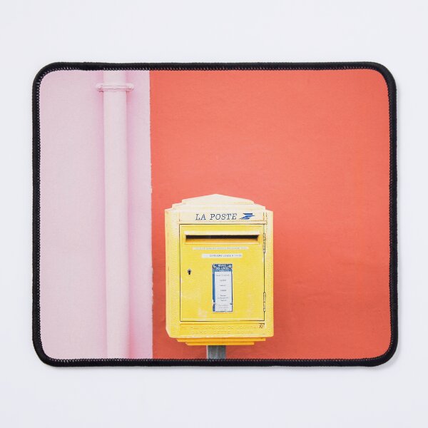 Item preview, Brittany, France I Colorful flash postbox in front of minimalist geometric pink and red wall in Burano next to Venice designed and sold by Julie Travel Photography.