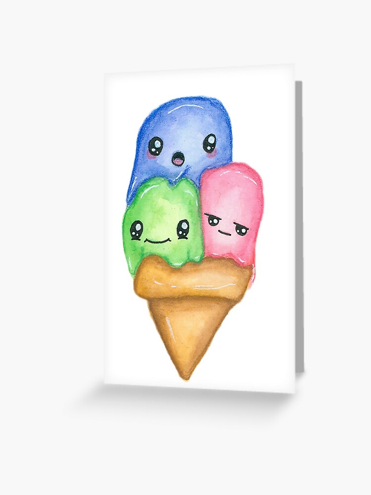 Carte De VÅux Cornet De Glace Mignon Nourriture Kawaii Avec Des Visages Par Lenaliluna Redbubble