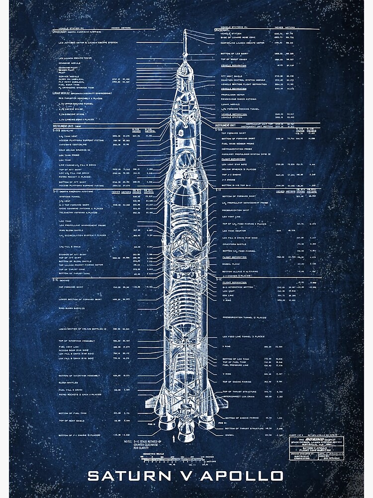 Discover Saturn V Apollo Blueprint Premium Matte Vertical Poster