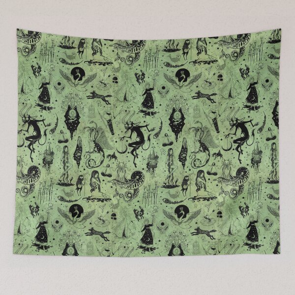 Item preview, Dark Russian Fairytales - Spooky Acid Green Folktale Pattern designed and sold by BoyPilot Goods.
